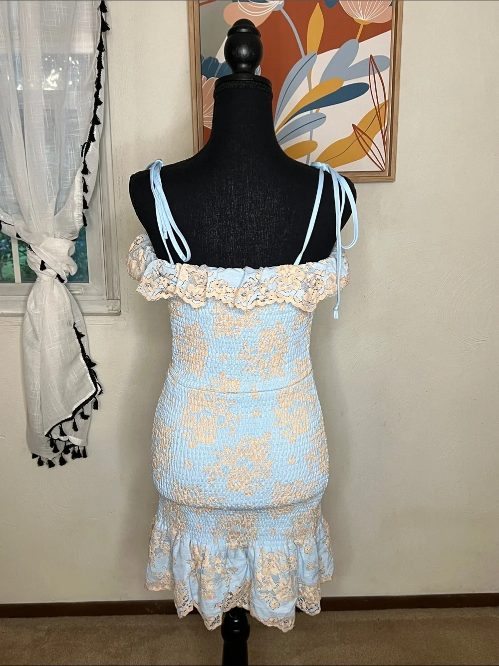 Storia Light Blue & Cream Lace Cocktail Dress Size S - Picture 4 of 8